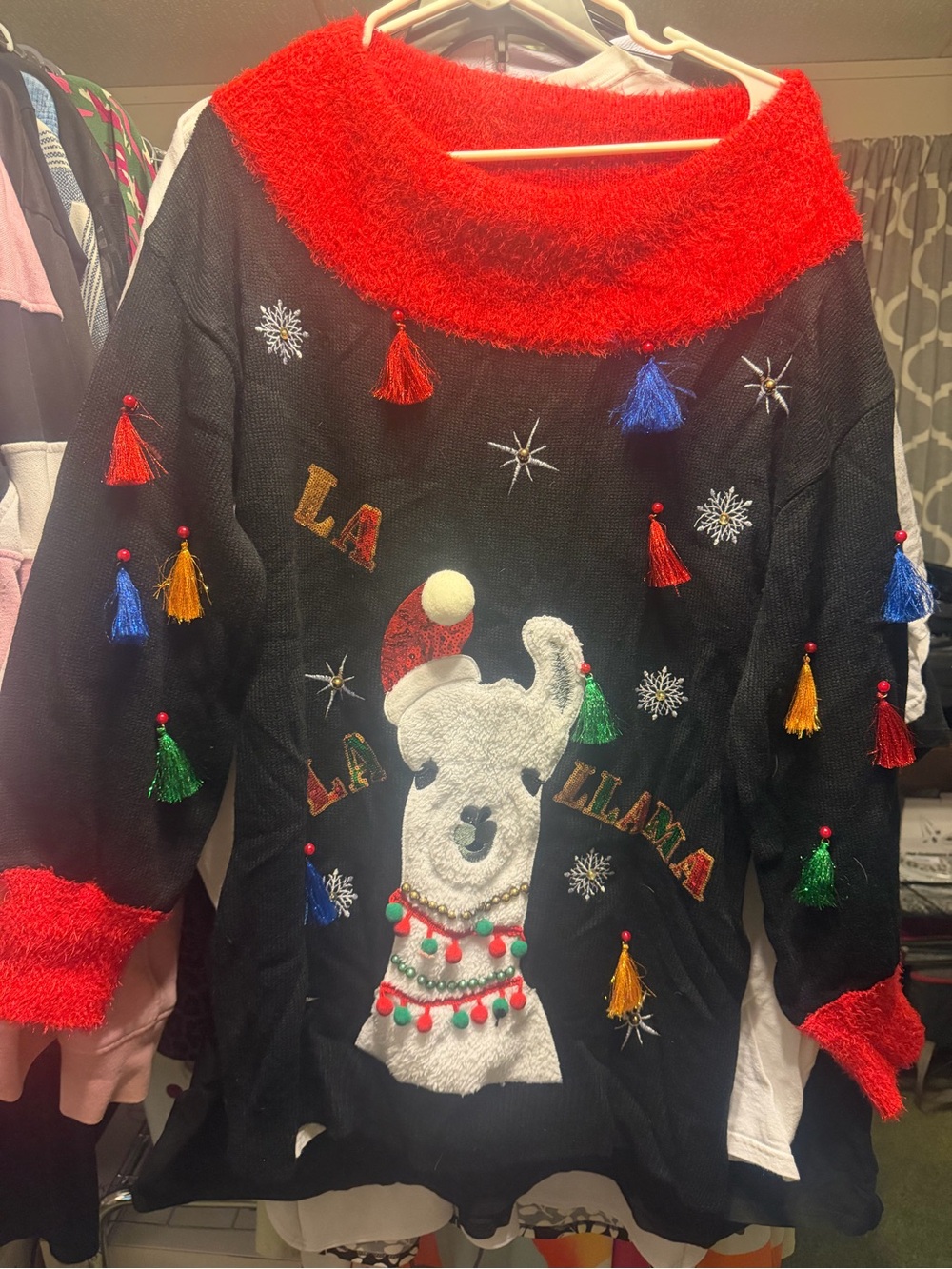 Holiday Time Black Kids Holiday Llama Sweater with Red Trim super stretchy